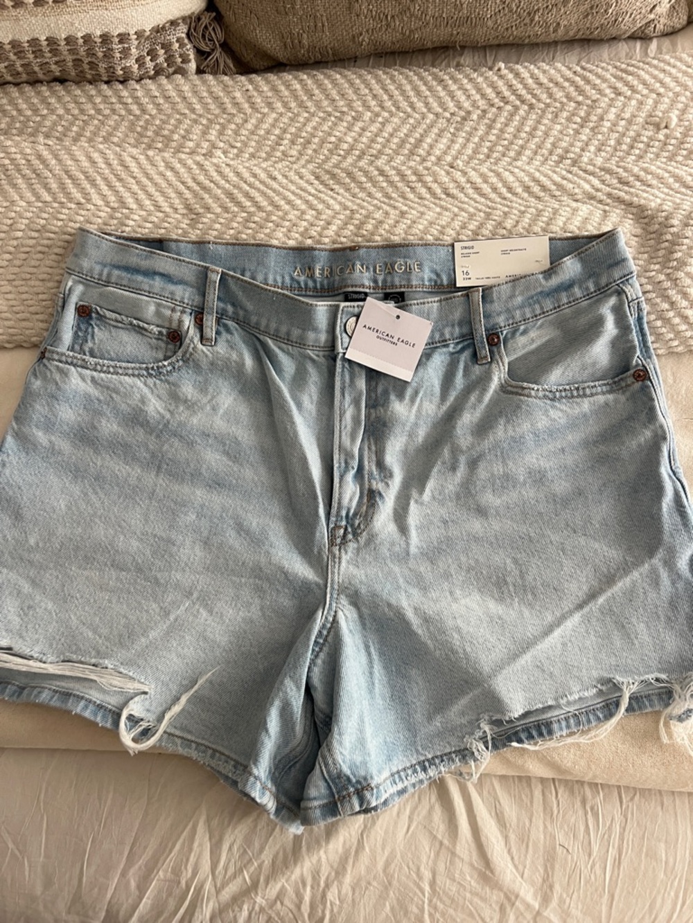 American Eagle Outfitters Super High Rise Strigid Denim Shorts